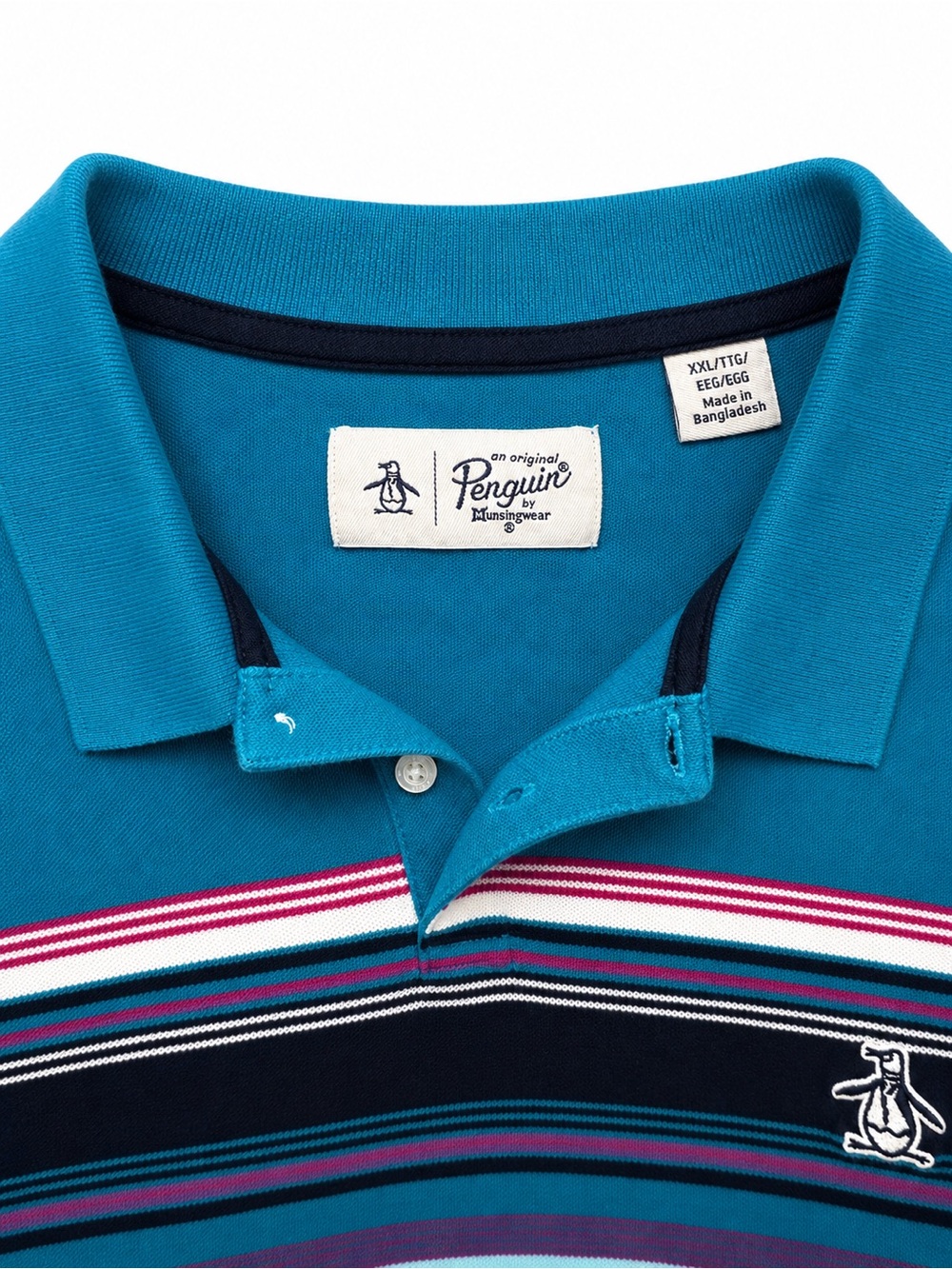 Original Penguin Munsingwear Men’s XXL Striped Polo Shirt 100% Cotton Teal - Picture 3 of 5